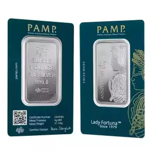 PAMP Suisse Lady Fortuna 45th Anniversary 1 oz Silver Bar (In Assay)